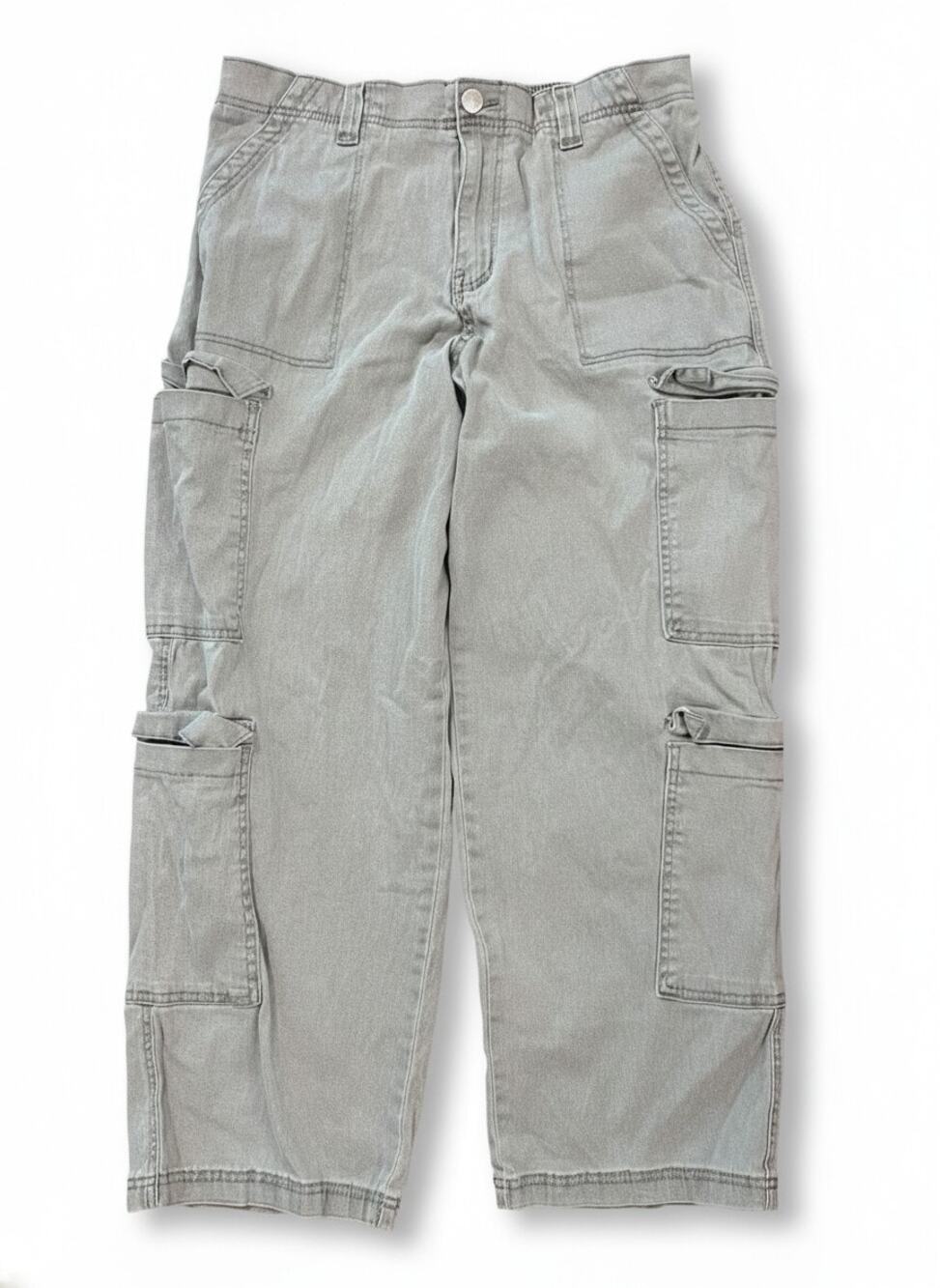 ALMOST FAMOUS Womens Large Cargo Pants Green Elastic Waist Wide Leg Y2K 90s